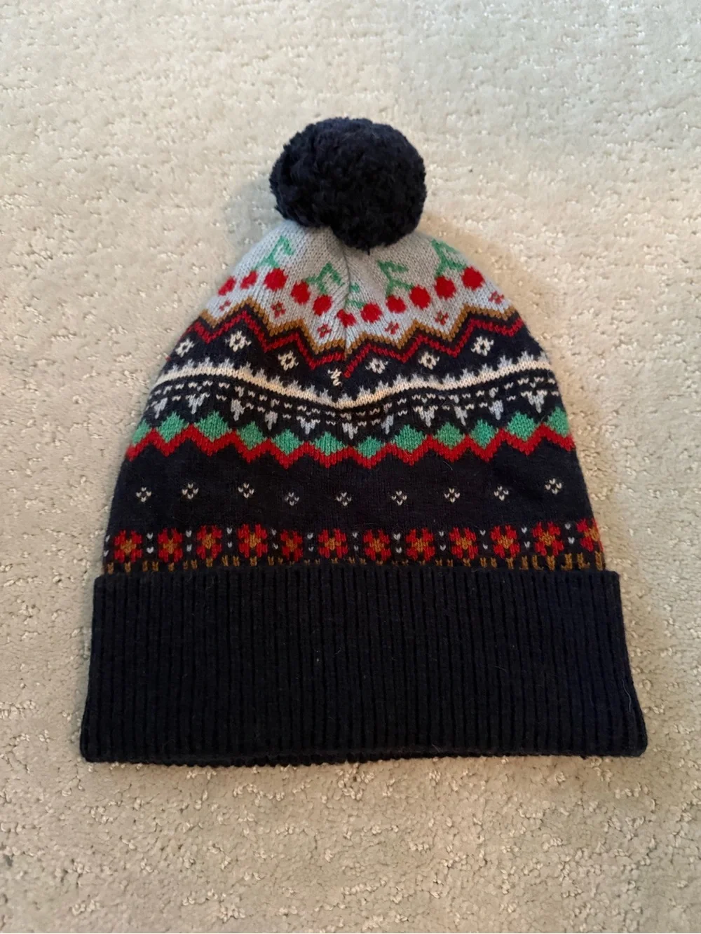 Crewcuts Navy Pom-Pom Hat & Gloves Set with Red and Green Fair Isle